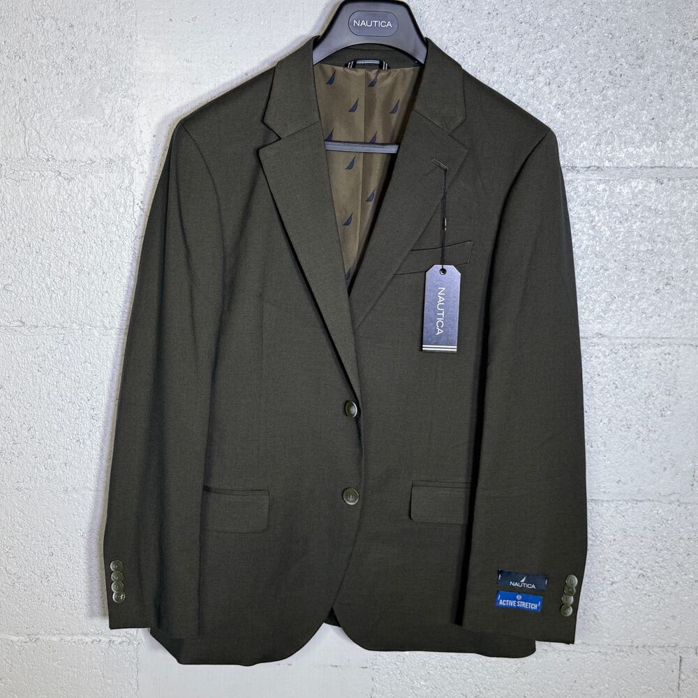 Nautica Men's Modern-Fit Stretch Fall Suit Olive Green  38S 32W $395 - Picture 3 of 16